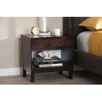 Baxton Studio HNS01-Espresso Brown-NS Deirdre Modern and Contemporary Dark Brown Wood 1-Drawer Nightstand